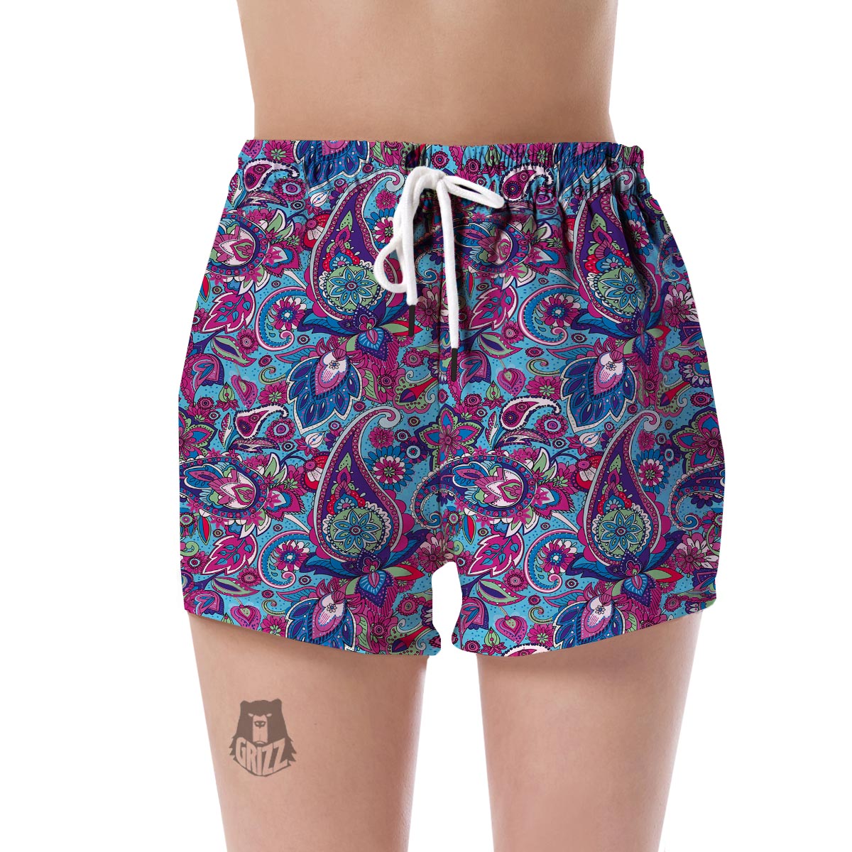 Blue Purple Red Paisley Pattern Print Women's Shorts-grizzshop