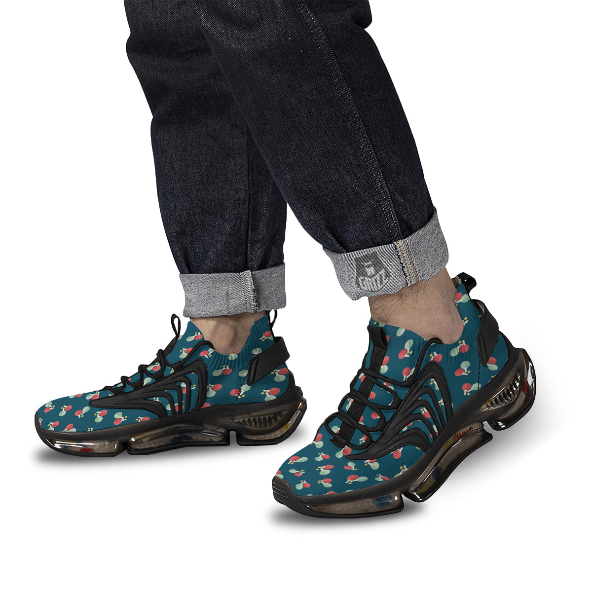 Blue Red Pingpong Print Pattern Black Gym Shoes-grizzshop