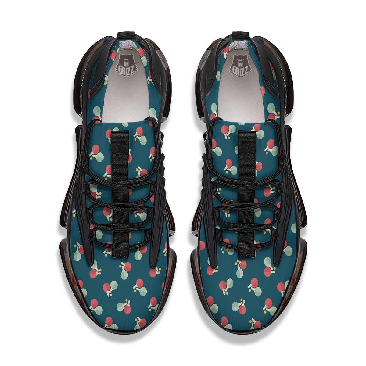 Blue Red Pingpong Print Pattern Black Gym Shoes-grizzshop
