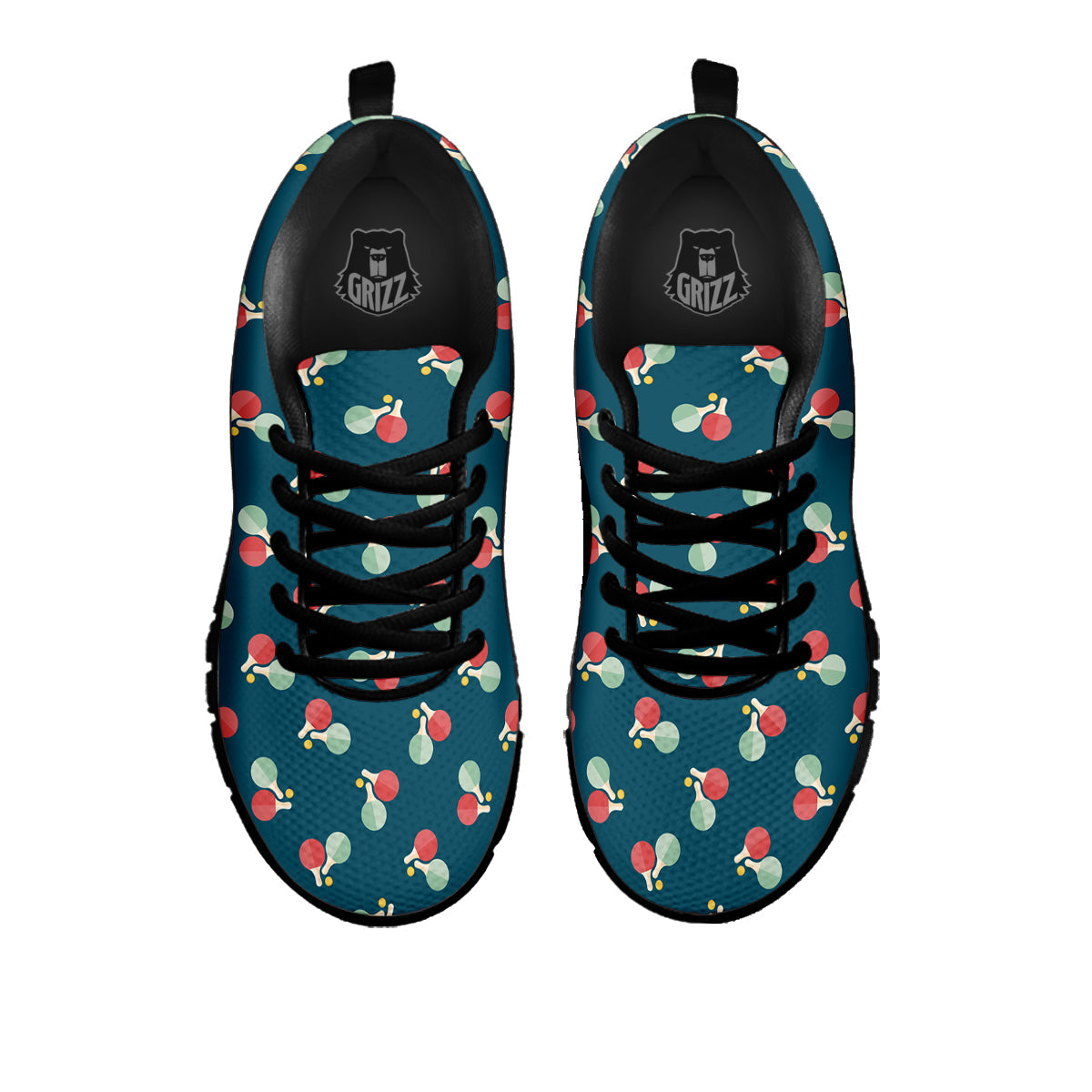 Blue Red Pingpong Print Pattern Black Sneaker-grizzshop