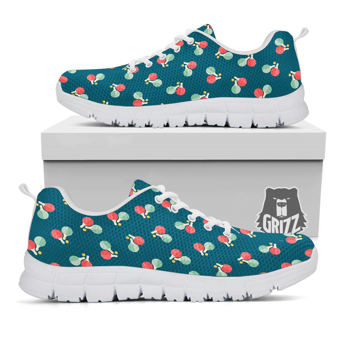 Blue Red Pingpong Print Pattern White Sneaker-grizzshop