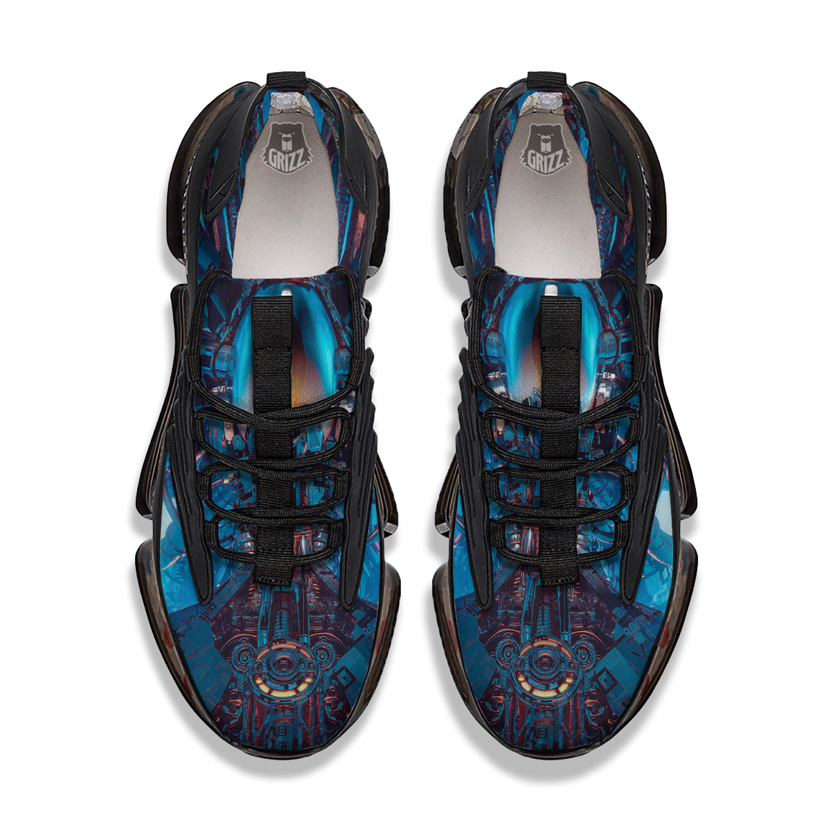 Blue Robot Cyberpunk Print Black Gym Shoes-grizzshop
