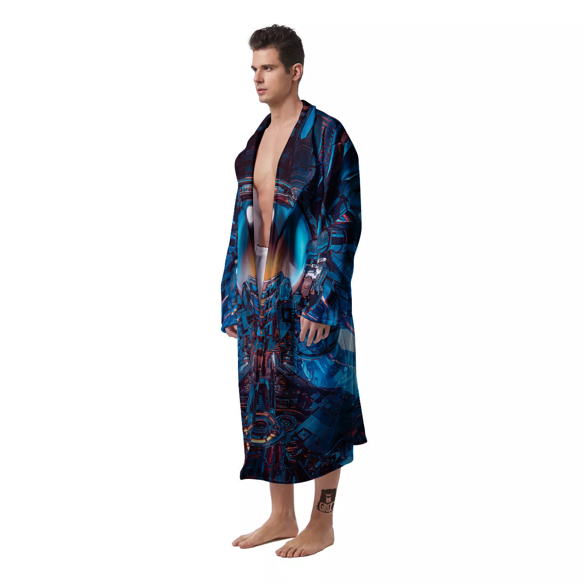 Blue Robot Cyberpunk Print Men's Robe-grizzshop