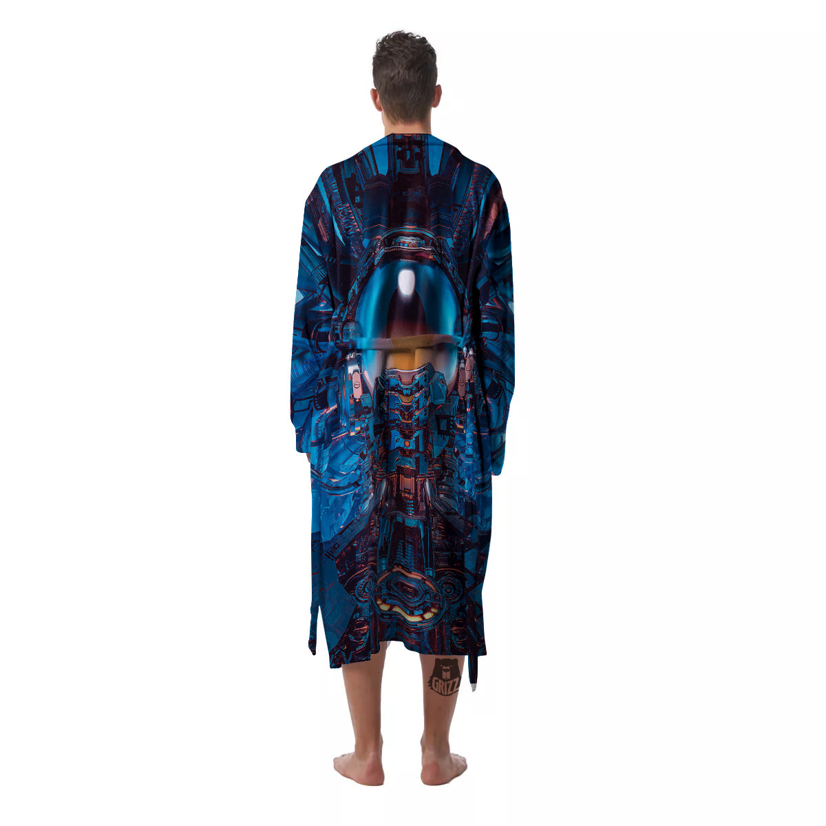 Blue Robot Cyberpunk Print Men's Robe-grizzshop