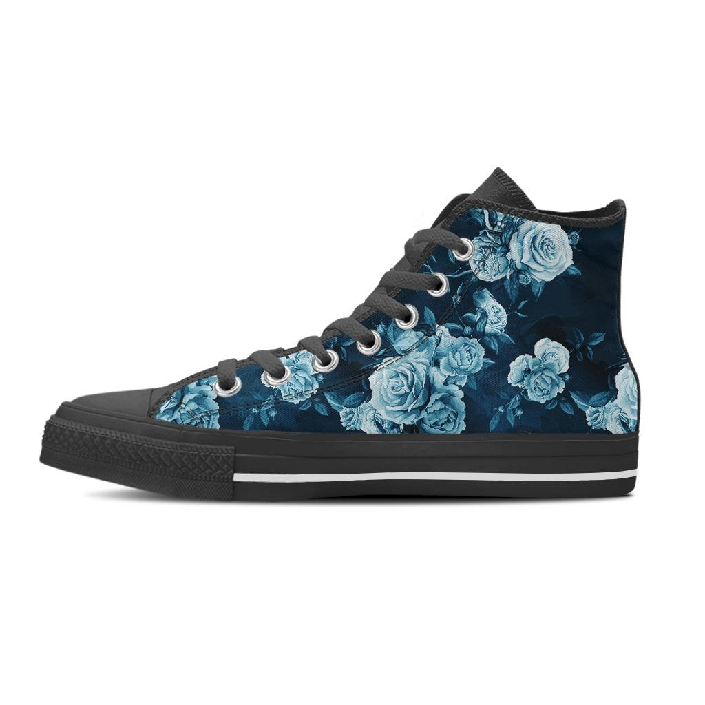 Blue Rose Floral Print Women's High Top Shoes-grizzshop