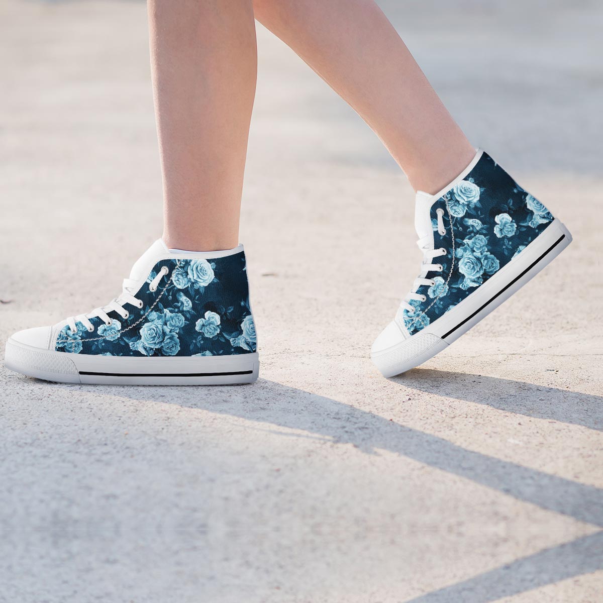 Blue Rose Floral Women's High Top Shoes-grizzshop