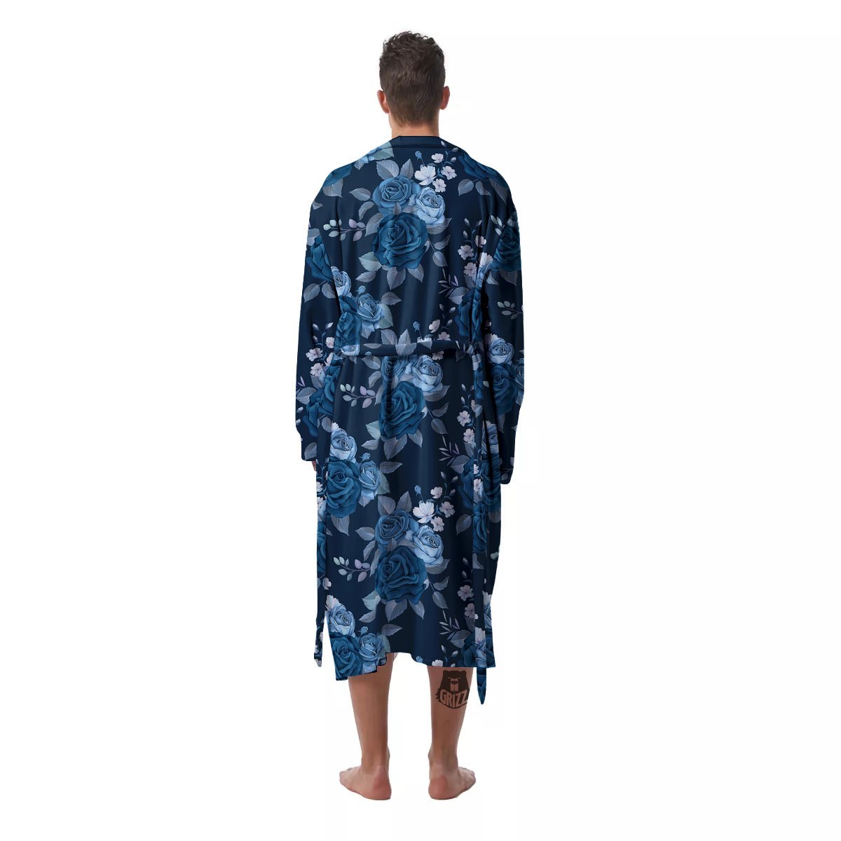 Blue Rose Royal Print Pattern Men's Robe-grizzshop