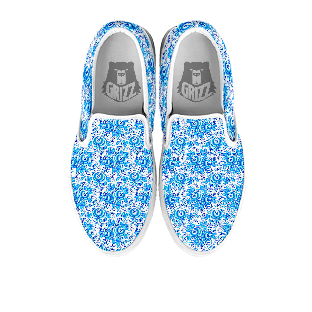 Blue Russian Floral Gzhel Print Pattern White Slip On Shoes-grizzshop