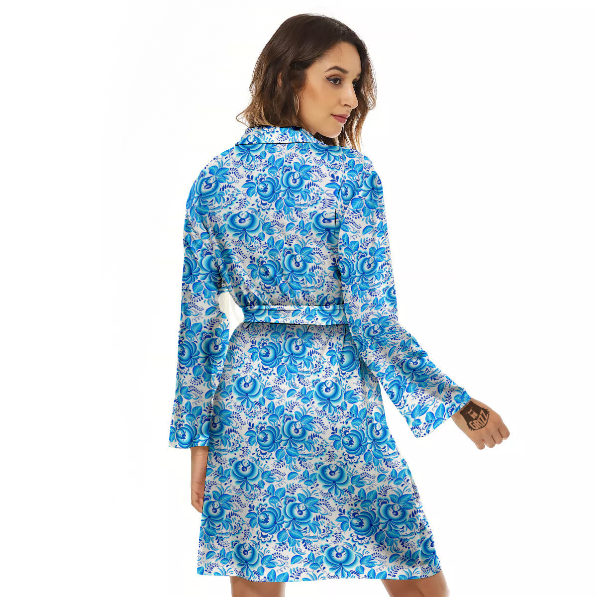 Blue Russian Floral Gzhel Print Pattern Women's Robe-grizzshop