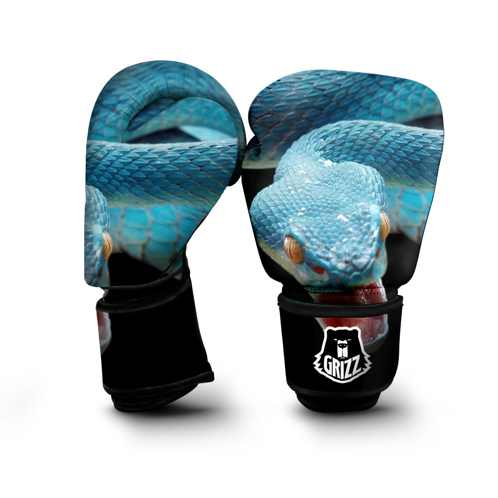 Blue Scary Viper Snake Print Boxing Gloves-grizzshop