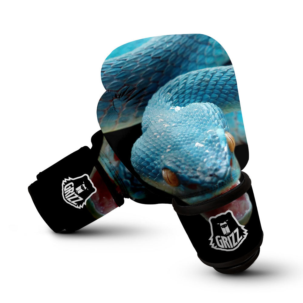 Blue Scary Viper Snake Print Boxing Gloves-grizzshop