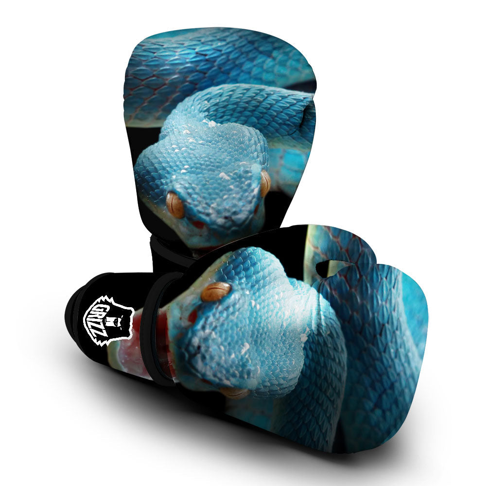 Blue Scary Viper Snake Print Boxing Gloves-grizzshop