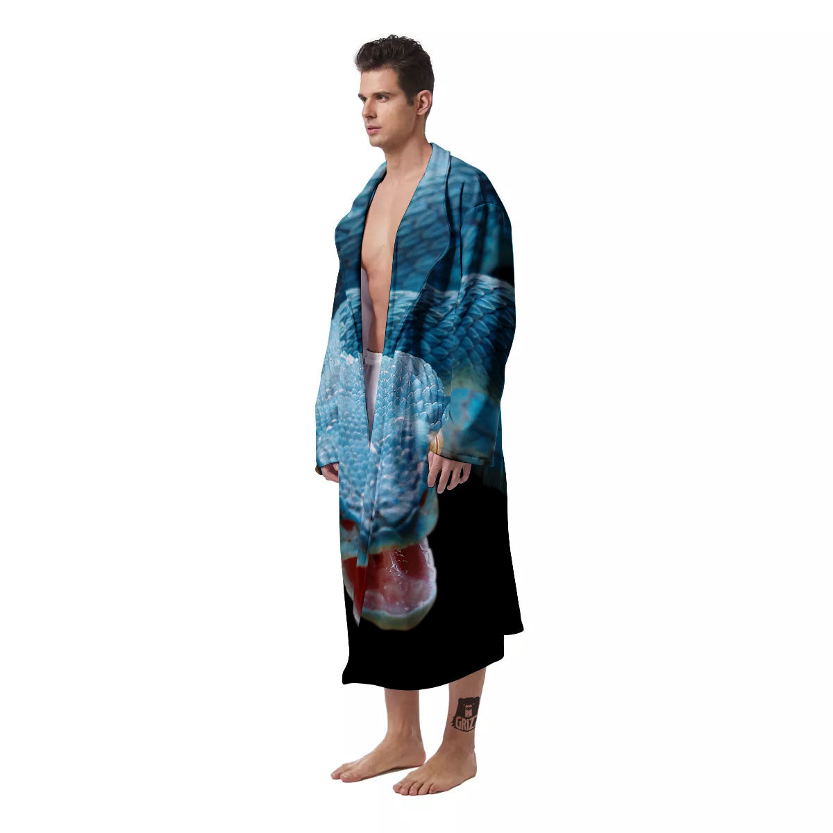 Blue Scary Viper Snake Print Men's Robe-grizzshop