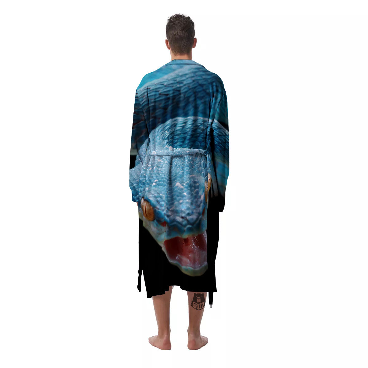 Blue Scary Viper Snake Print Men's Robe-grizzshop