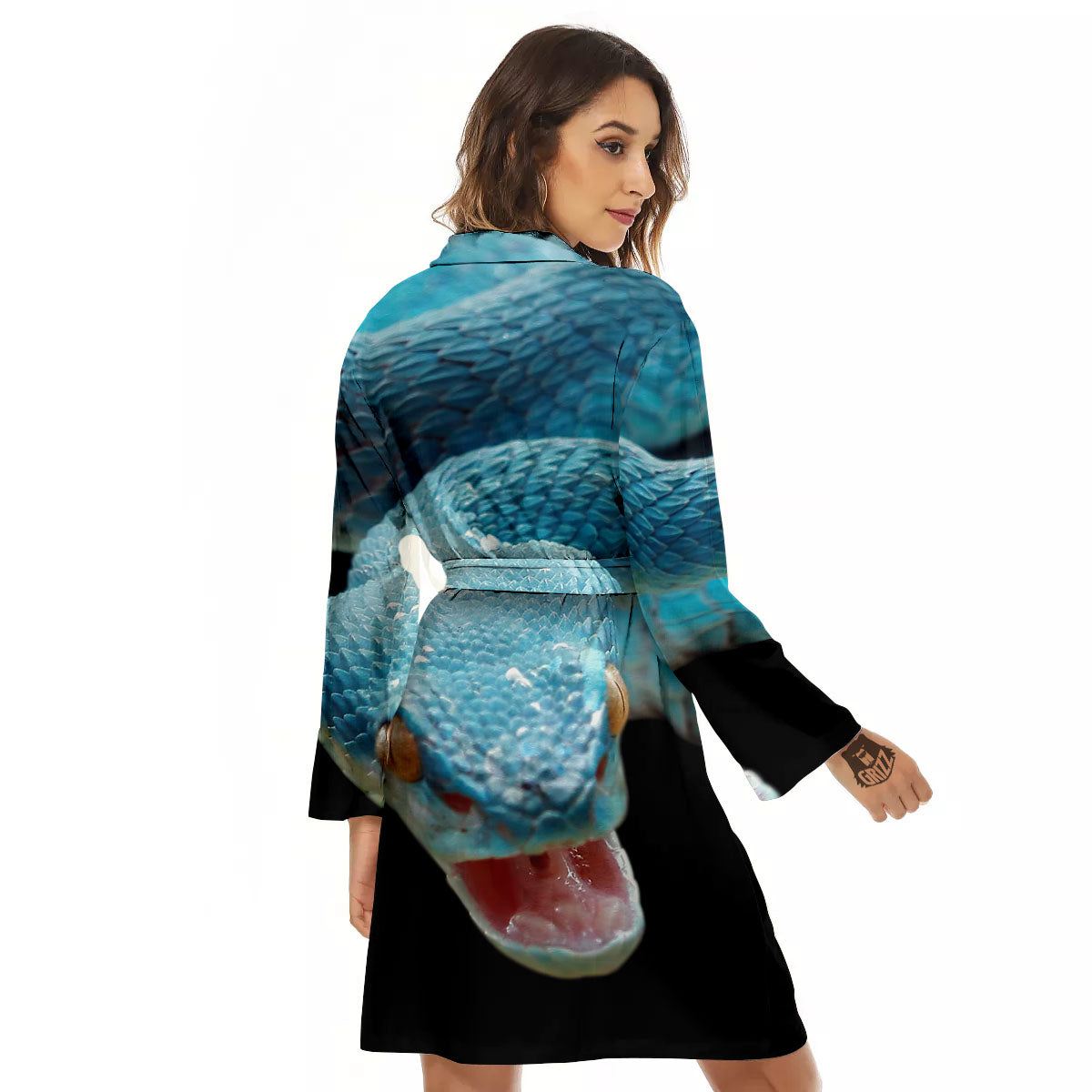 Blue Scary Viper Snake Print Women's Robe-grizzshop