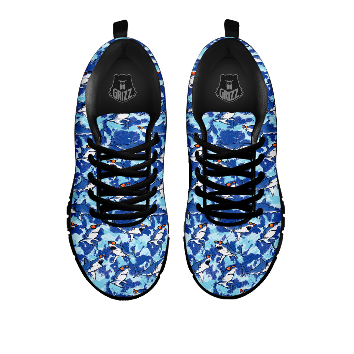 Blue Shark Print Pattern Black Sneaker-grizzshop