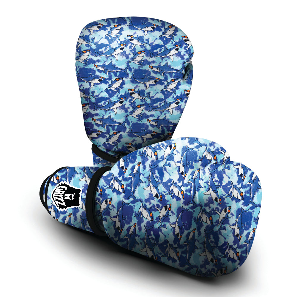 Blue Shark Print Pattern Boxing Gloves-grizzshop