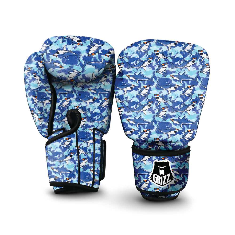 Blue Shark Print Pattern Boxing Gloves-grizzshop