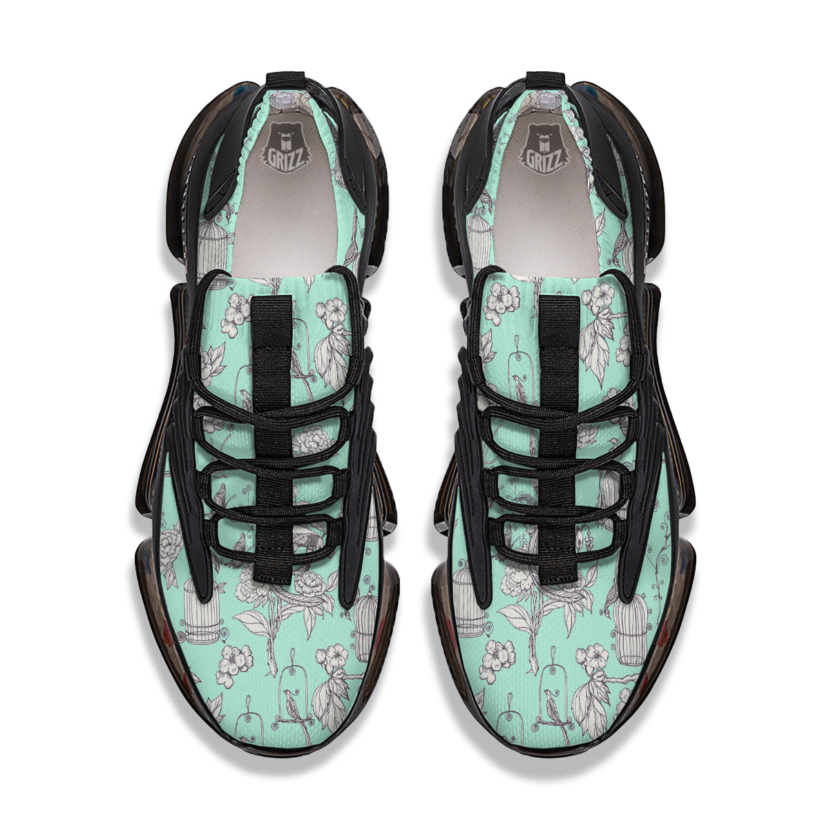 Blue Sky White Chinoiserie Print Pattern Black Gym Shoes-grizzshop