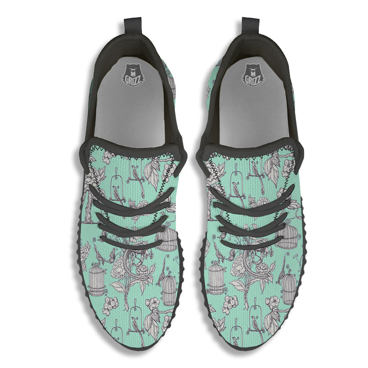 Blue Sky White Chinoiserie Print Pattern Black Walking Shoes-grizzshop
