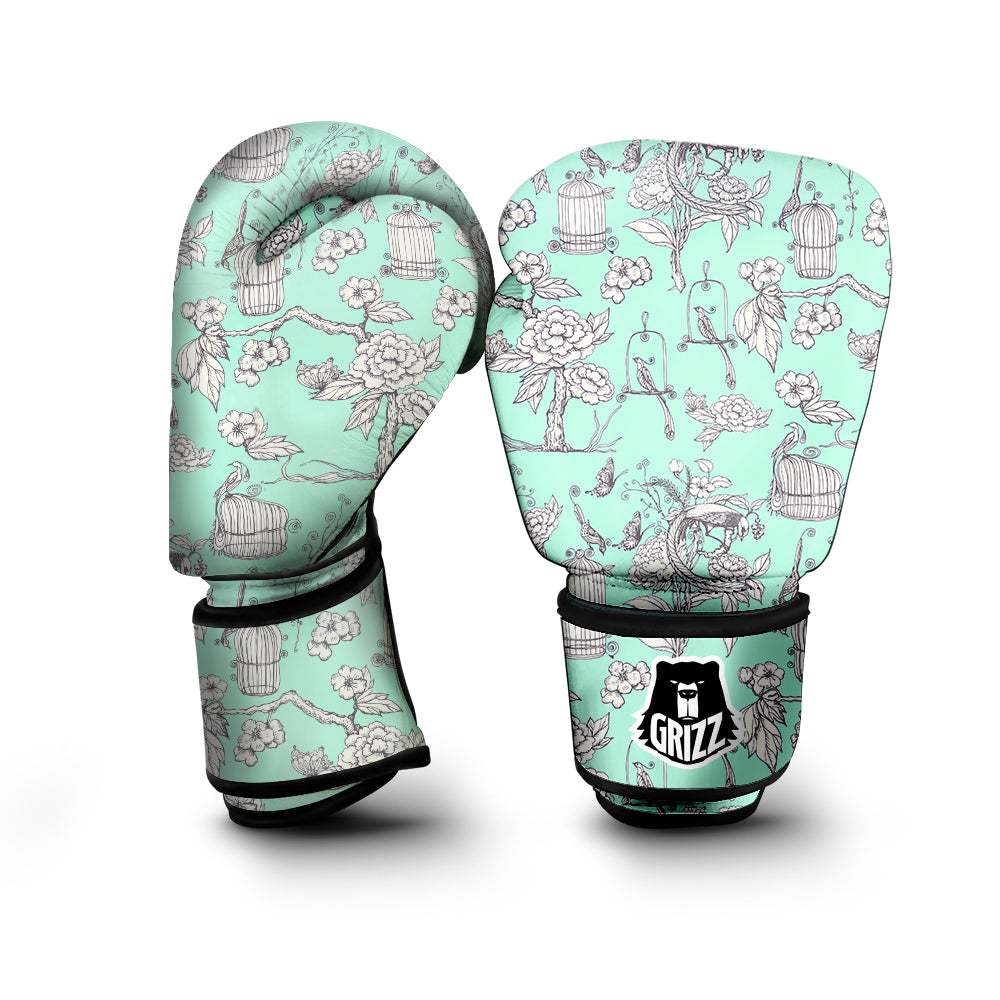 Blue Sky White Chinoiserie Print Pattern Boxing Gloves-grizzshop
