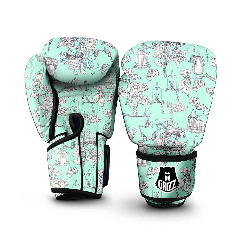 Blue Sky White Chinoiserie Print Pattern Boxing Gloves-grizzshop