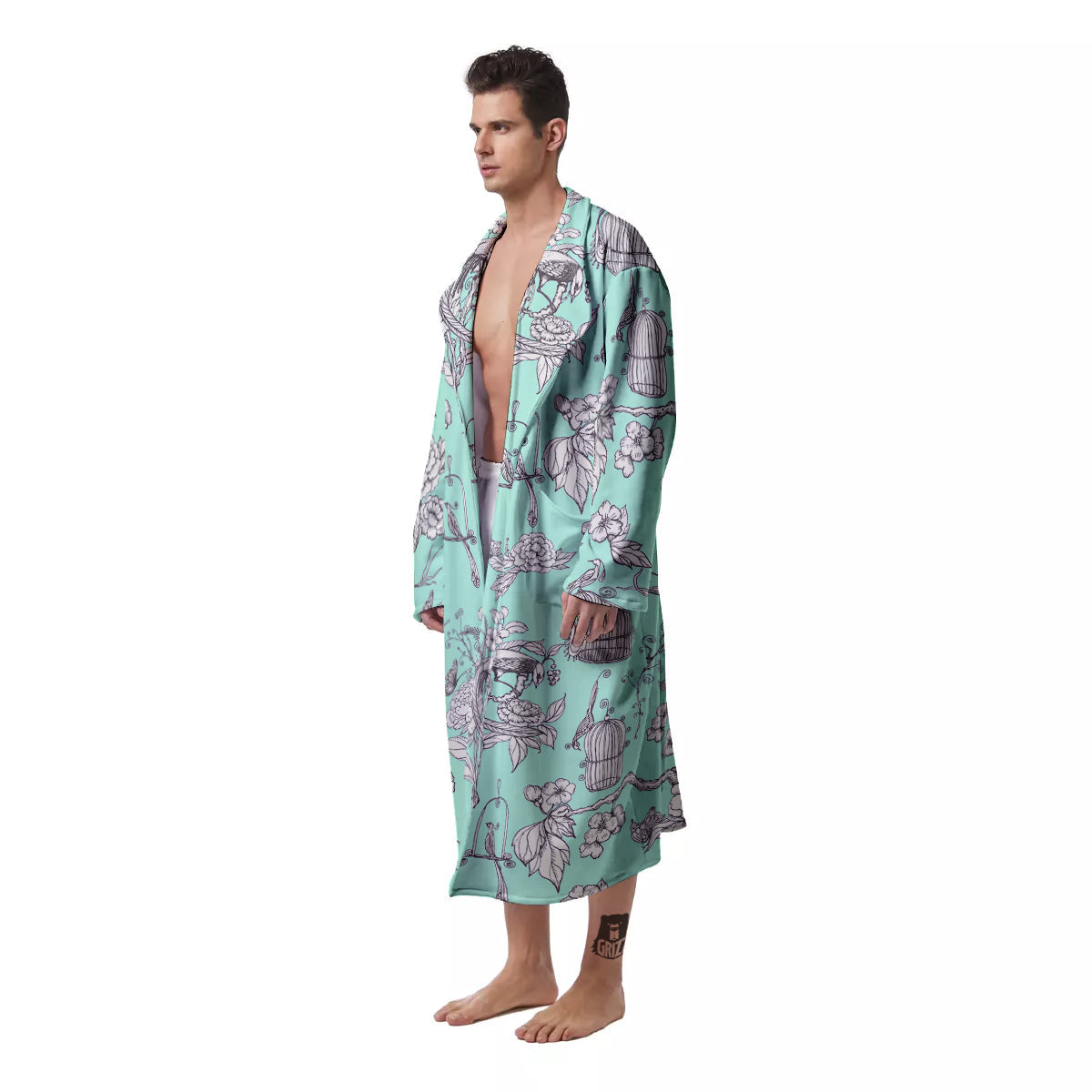 Blue Sky White Chinoiserie Print Pattern Men's Robe-grizzshop