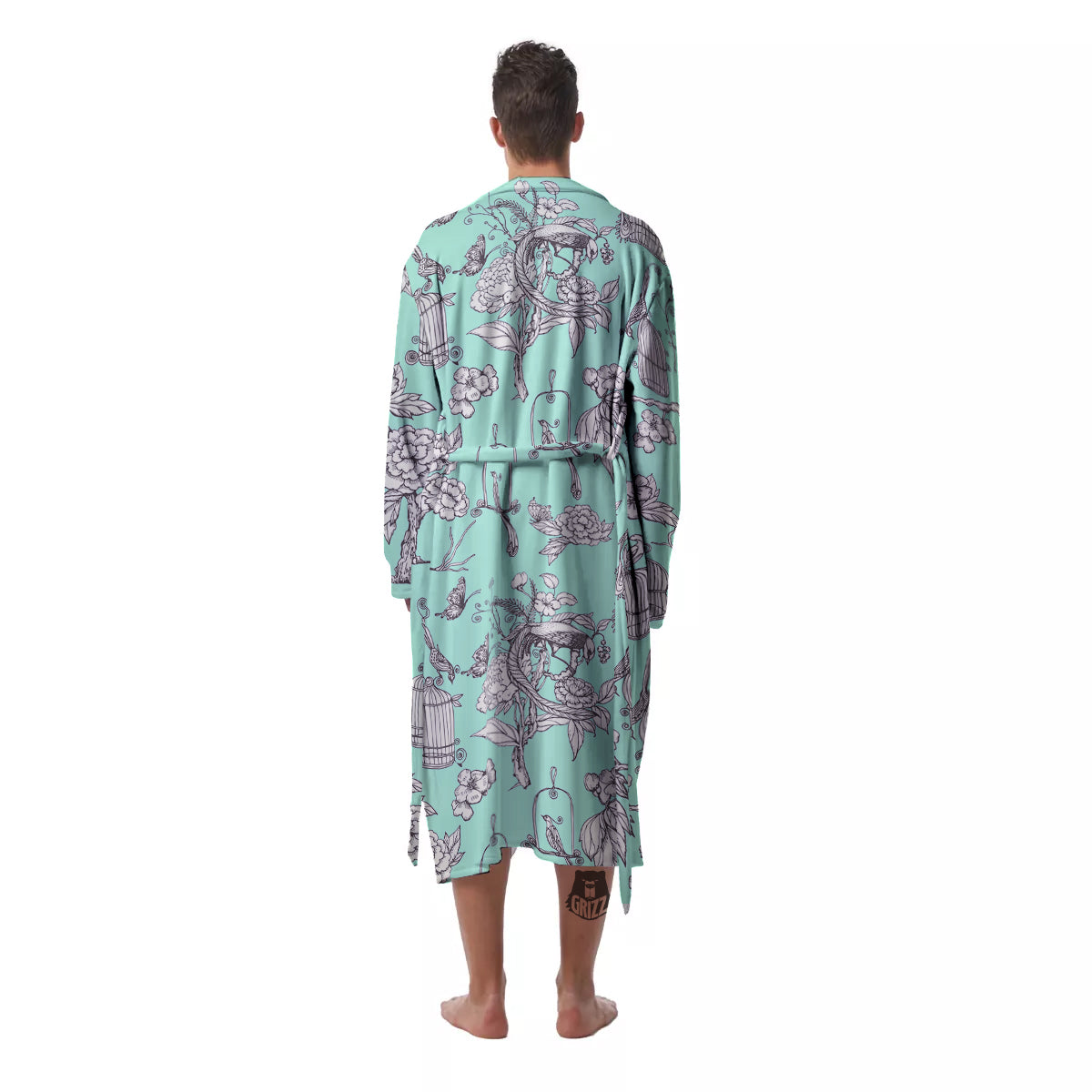 Blue Sky White Chinoiserie Print Pattern Men's Robe-grizzshop
