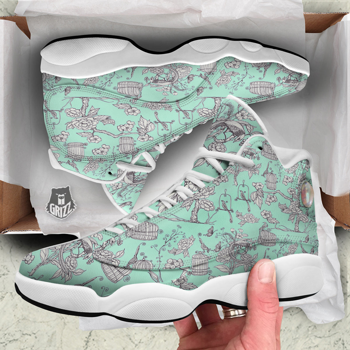 Blue Sky White Chinoiserie Print Pattern White Basketball Shoes-grizzshop