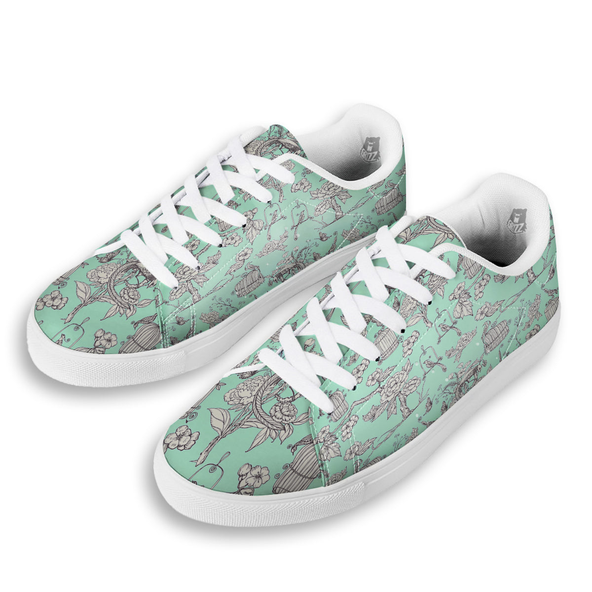 Blue Sky White Chinoiserie Print Pattern White Low Top Sneakers-grizzshop
