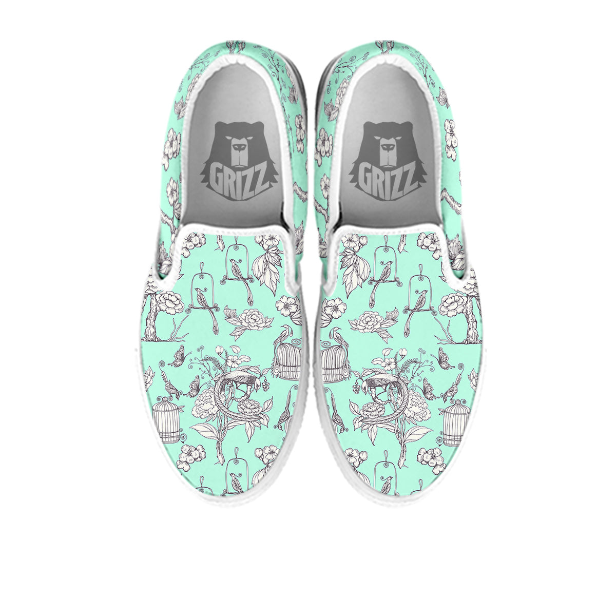 Blue Sky White Chinoiserie Print Pattern White Slip On Shoes-grizzshop