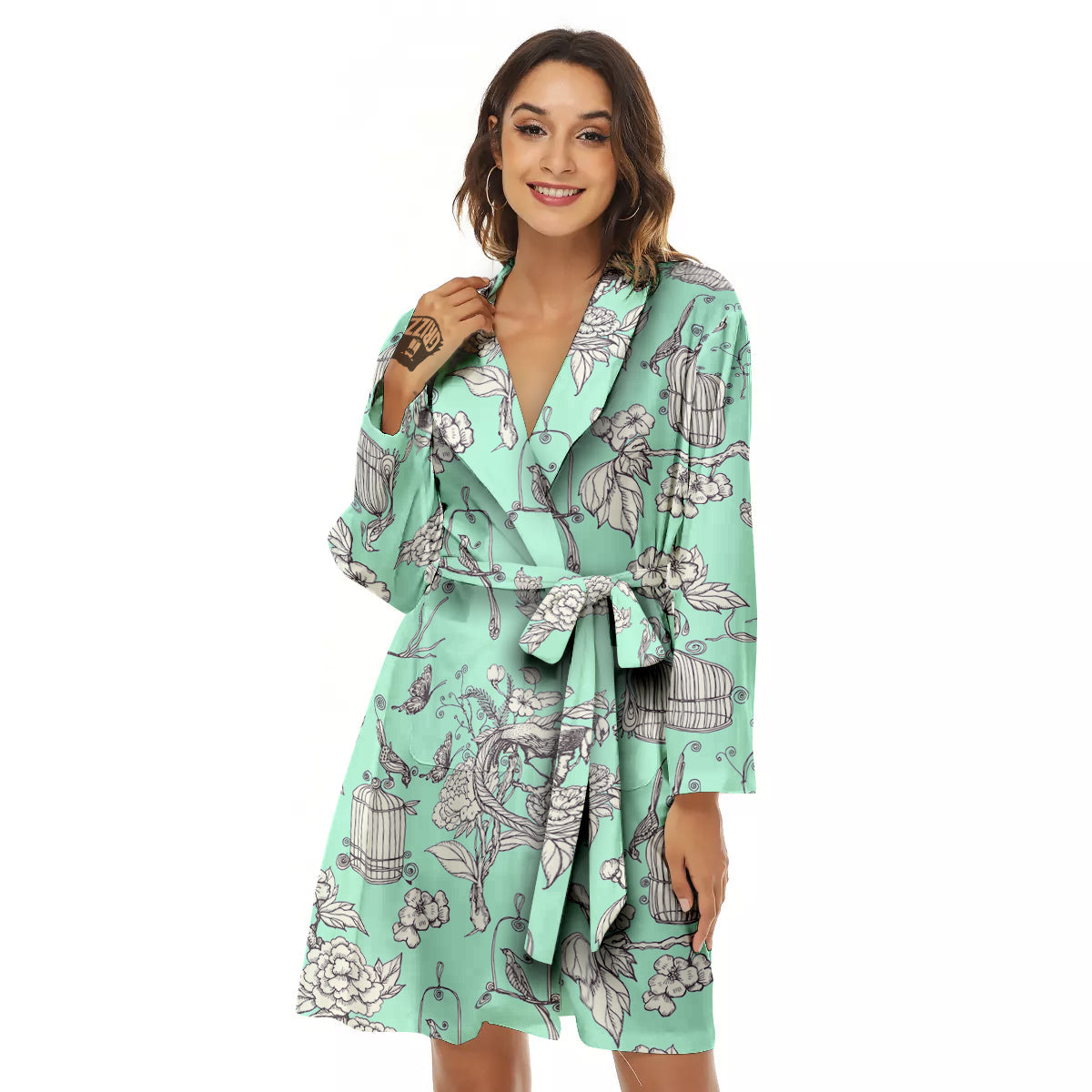 Blue Sky White Chinoiserie Print Pattern Women's Robe-grizzshop