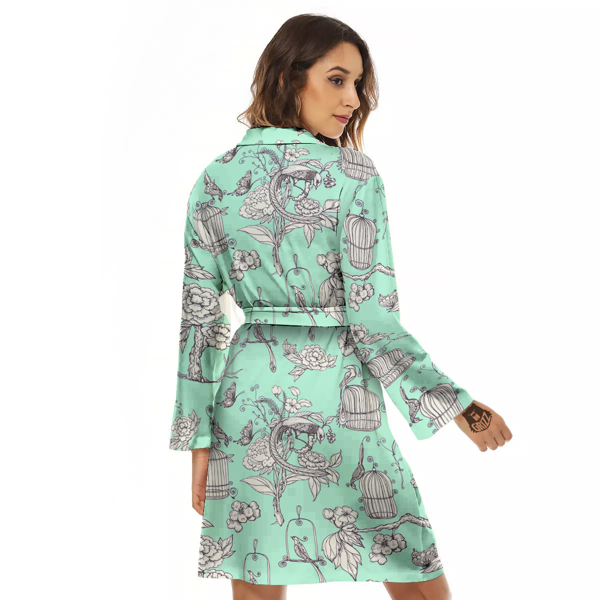 Blue Sky White Chinoiserie Print Pattern Women's Robe-grizzshop