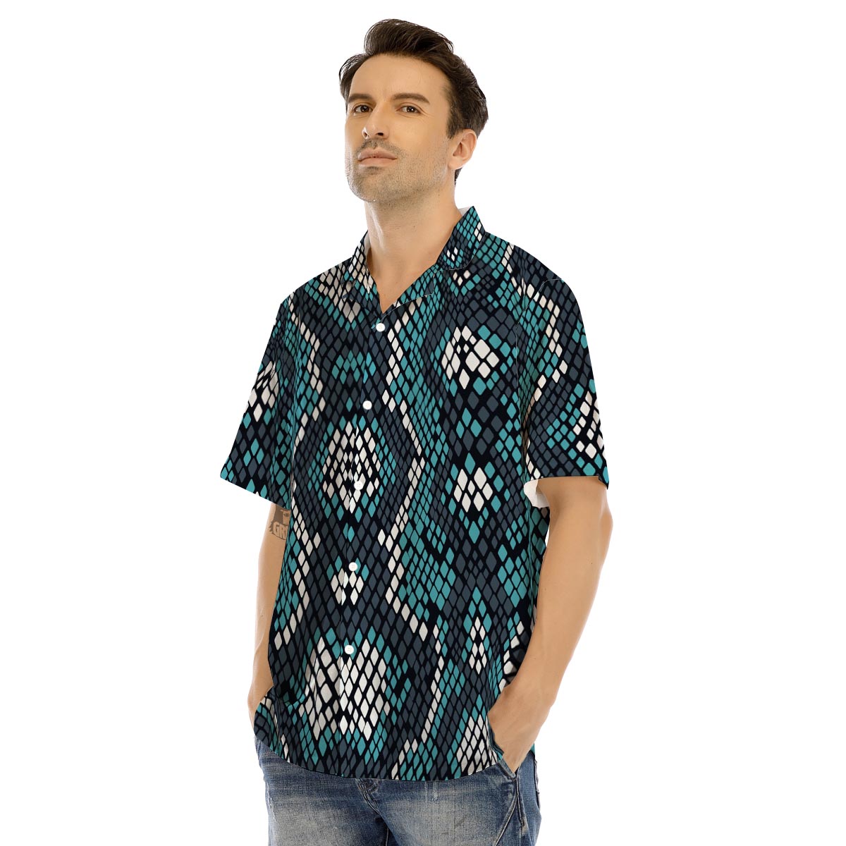Blue Snakeskin Men’s Hawaiian Shirt-grizzshop