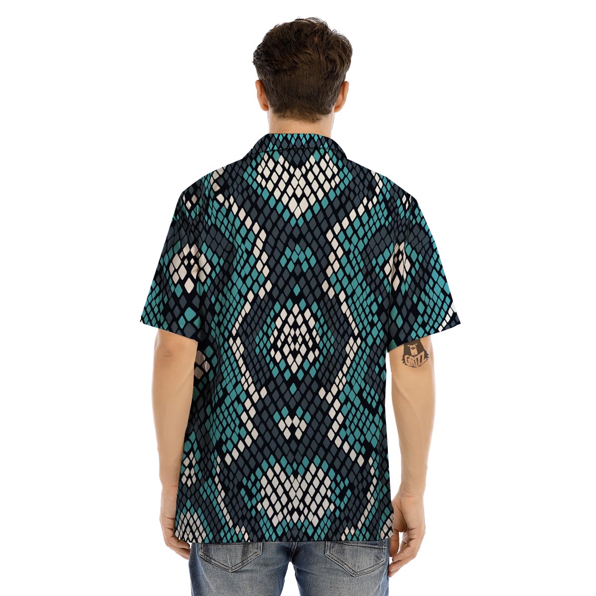 Blue Snakeskin Men’s Hawaiian Shirt-grizzshop