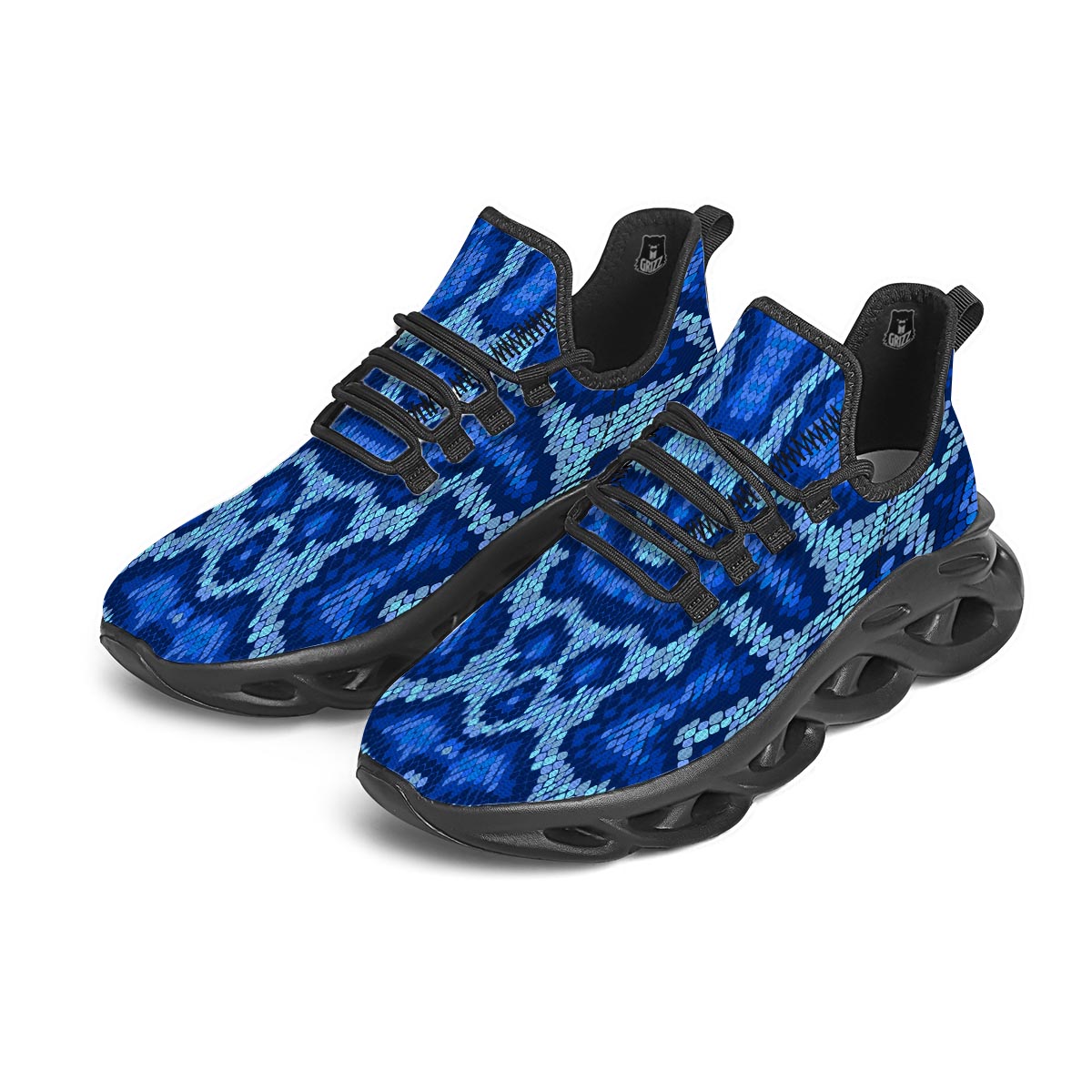 Blue Snakeskin Print Black Running Shoes-grizzshop