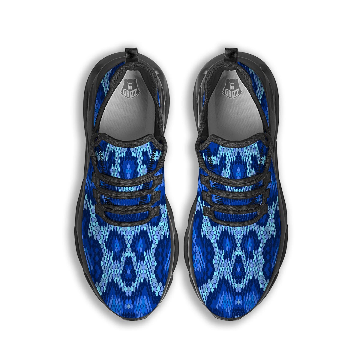 Blue Snakeskin Print Black Running Shoes-grizzshop