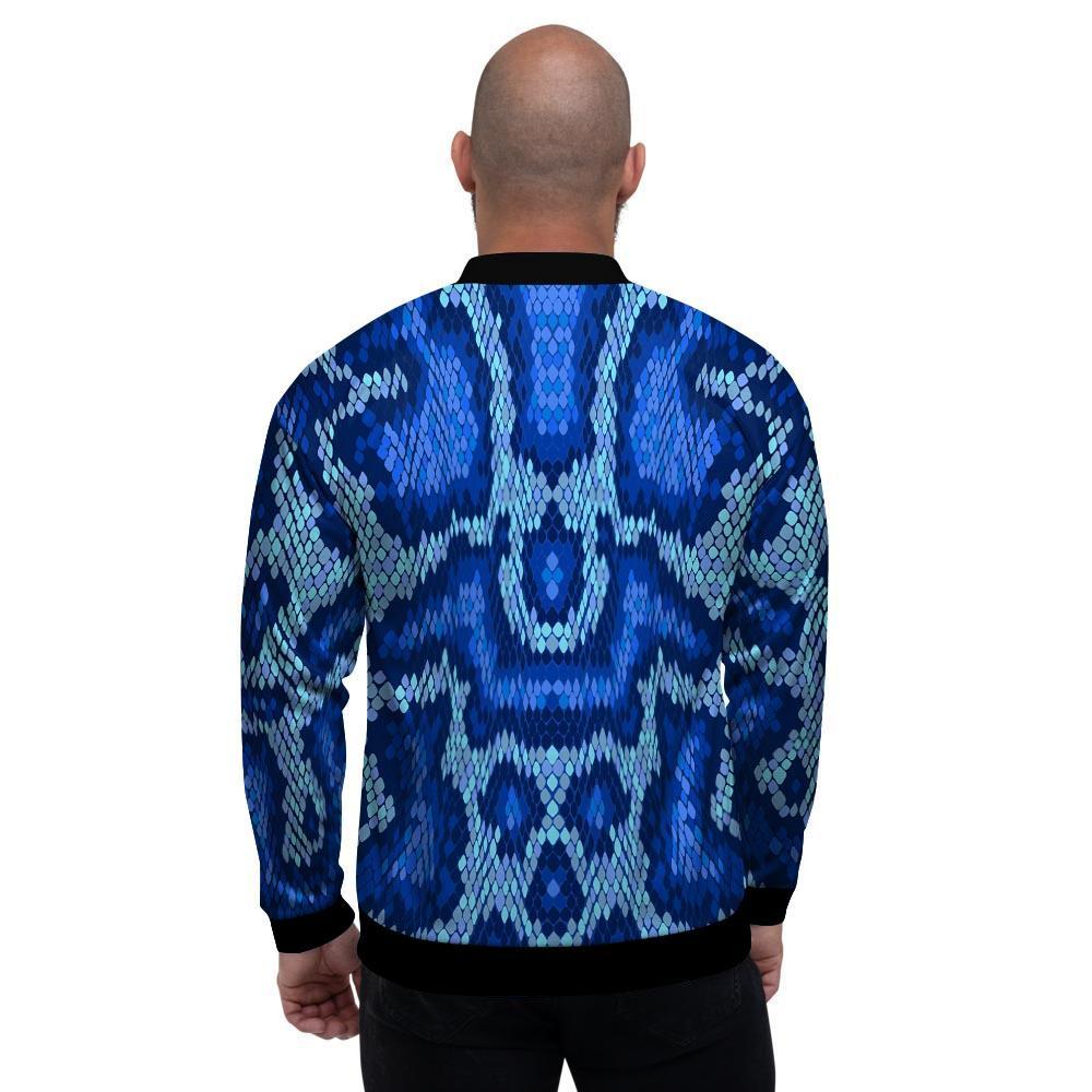 Blue Snakeskin Print Men's Bomber Jacket-grizzshop