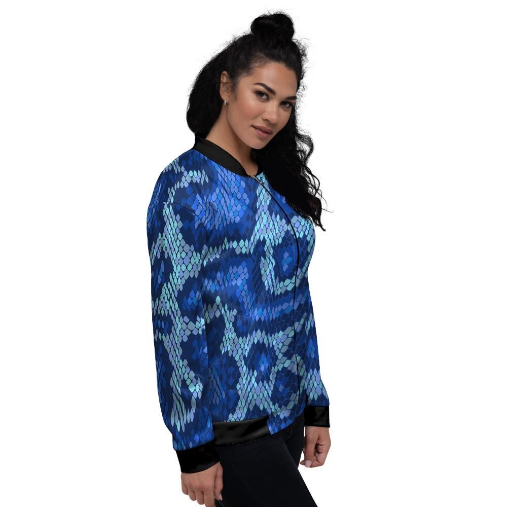 Blue Snakeskin Print Women's Bomber Jacket-grizzshop
