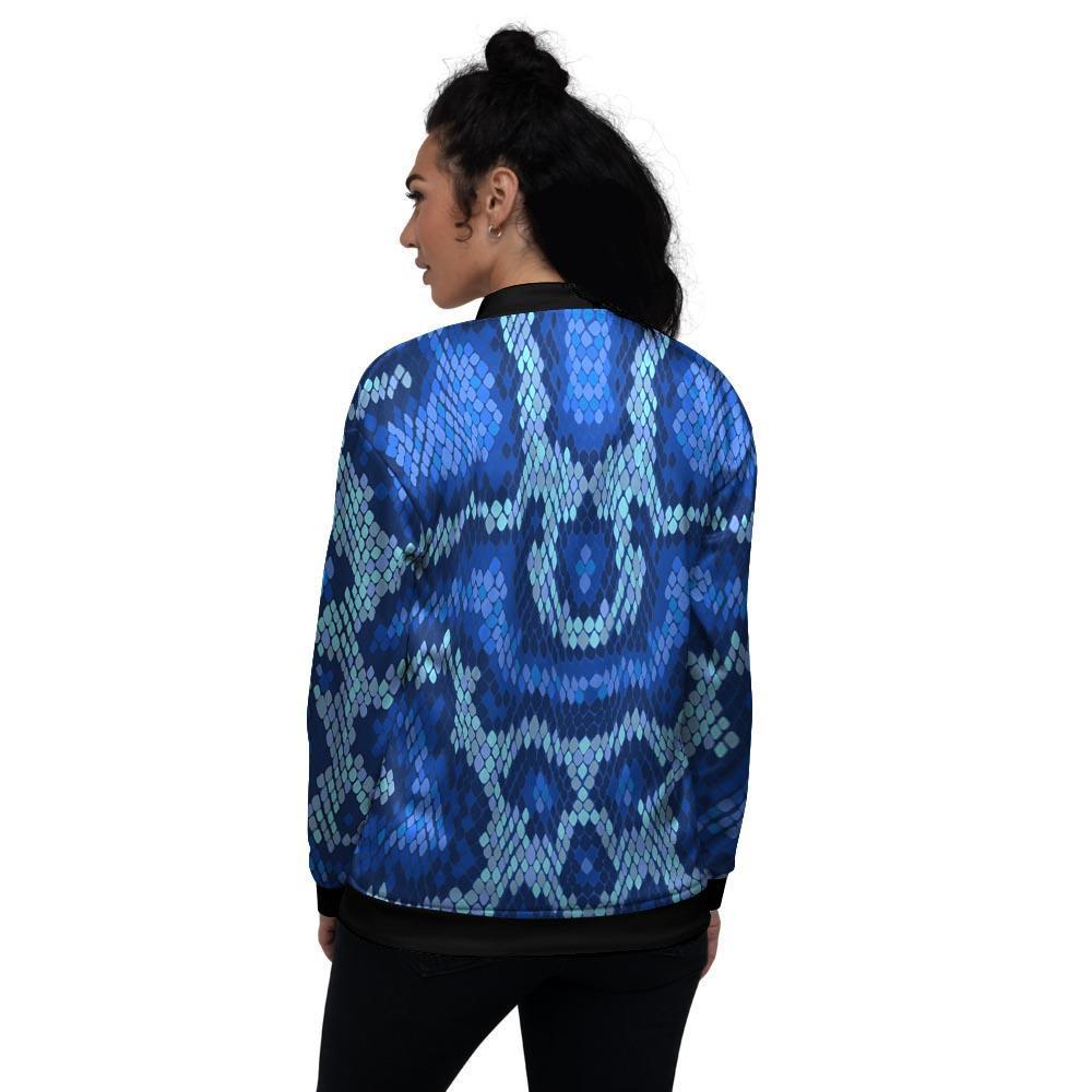 Blue Snakeskin Print Women's Bomber Jacket-grizzshop