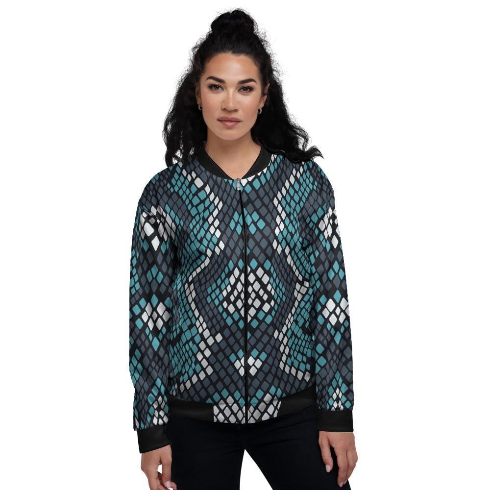 Blue Snakeskin Women's Bomber Jacket-grizzshop