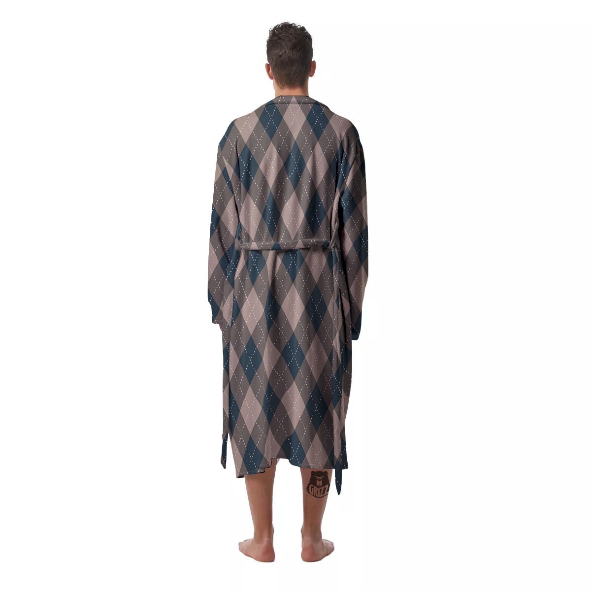 Blue Spruce And Beige Argyle Print Pattern Men's Robe-grizzshop