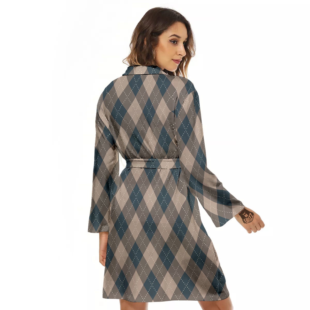 Blue Spruce And Beige Argyle Print Pattern Women's Robe-grizzshop