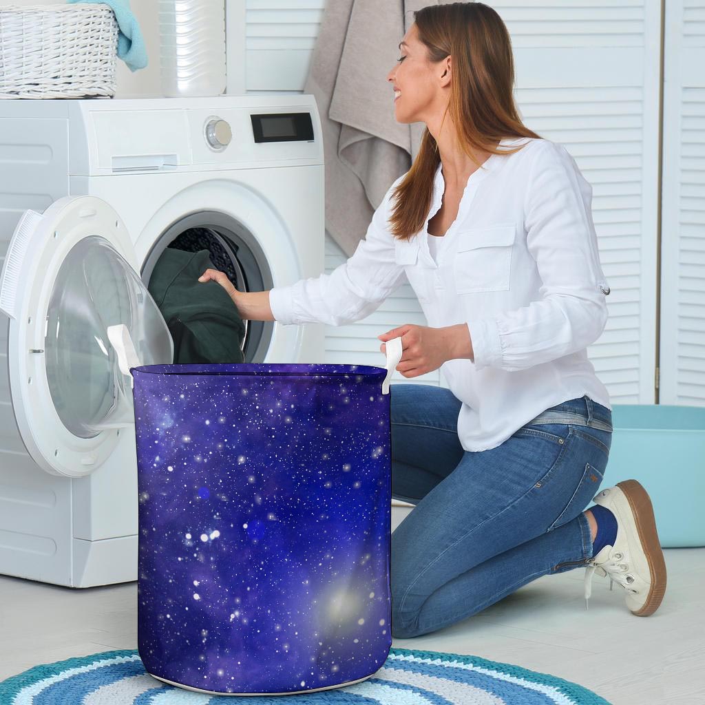 Blue Stardust Space Galaxy Laundry Basket-grizzshop