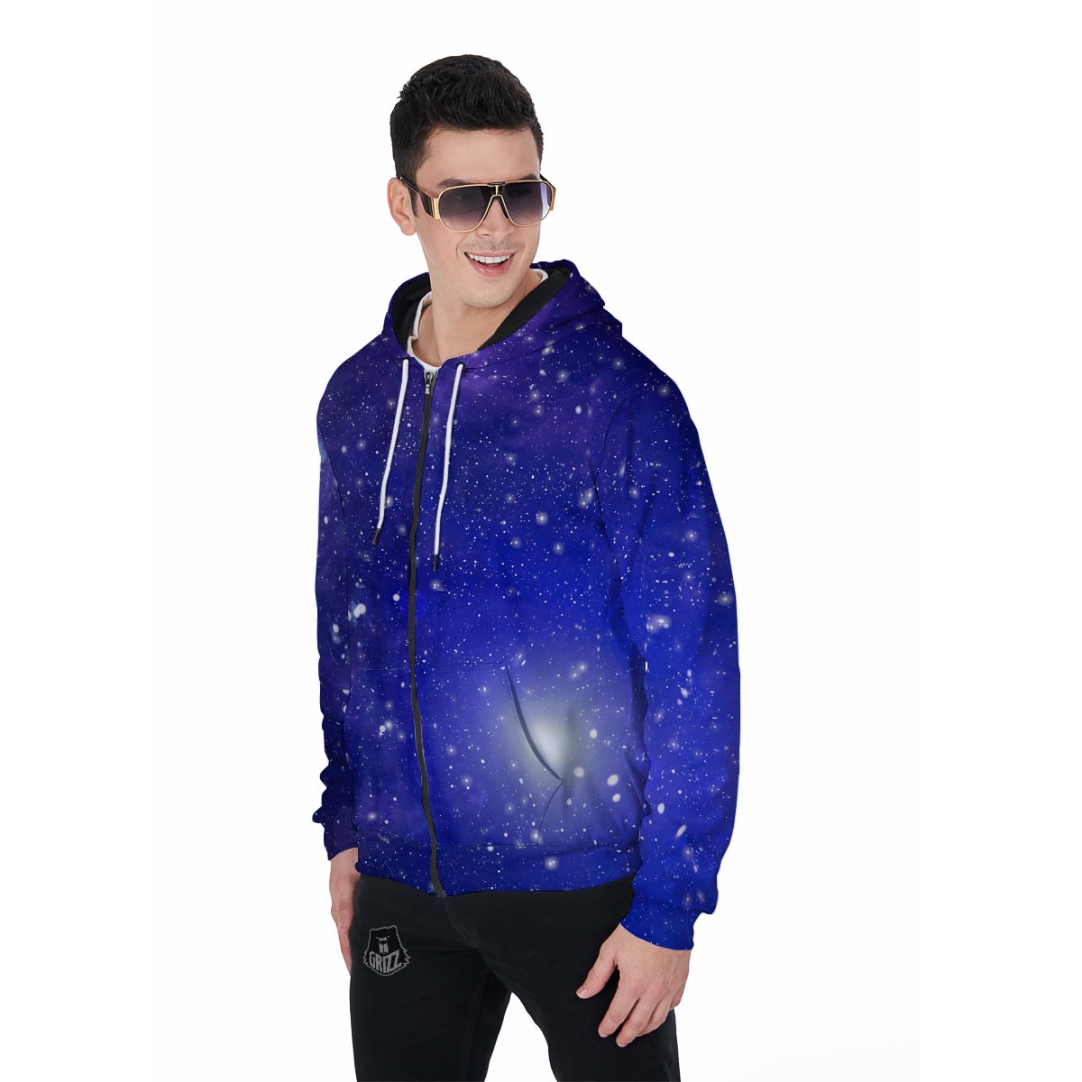 Blue Stardust Space Galaxy Men's Zip Up Hoodie-grizzshop