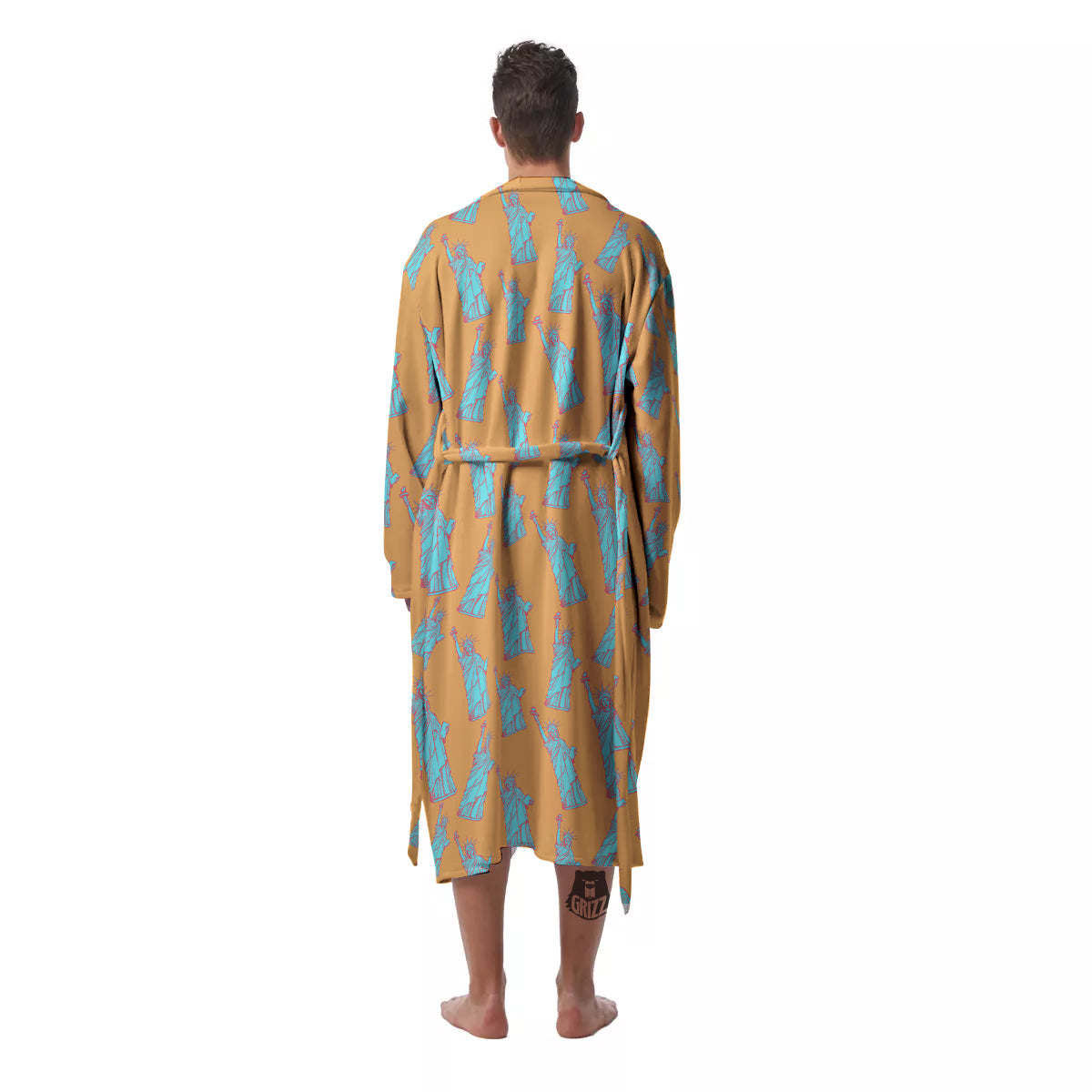 Blue Statue Of Liberty Print Pattern Men's Robe-grizzshop