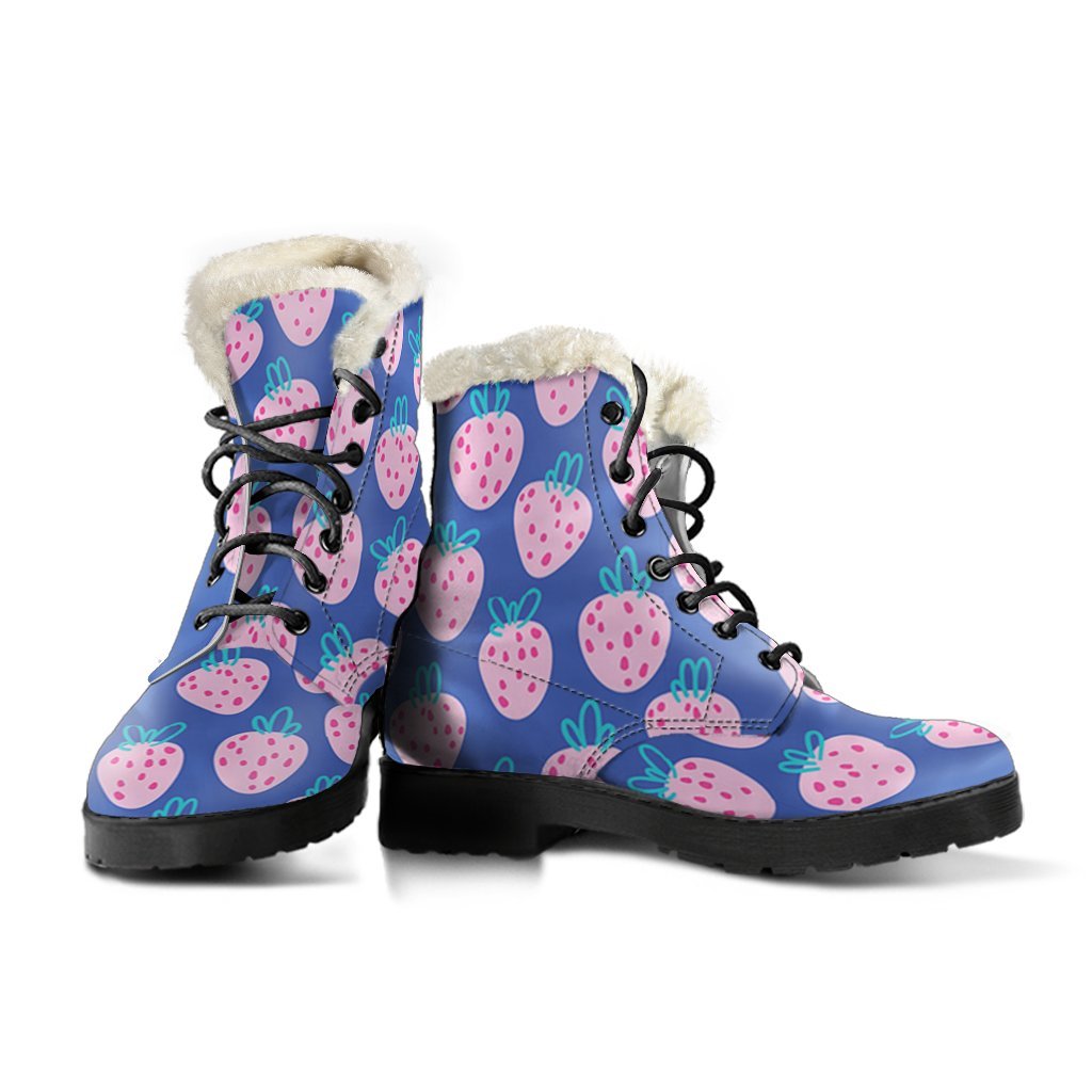 Blue Strawberry Pattern Print Comfy Winter Boots-grizzshop