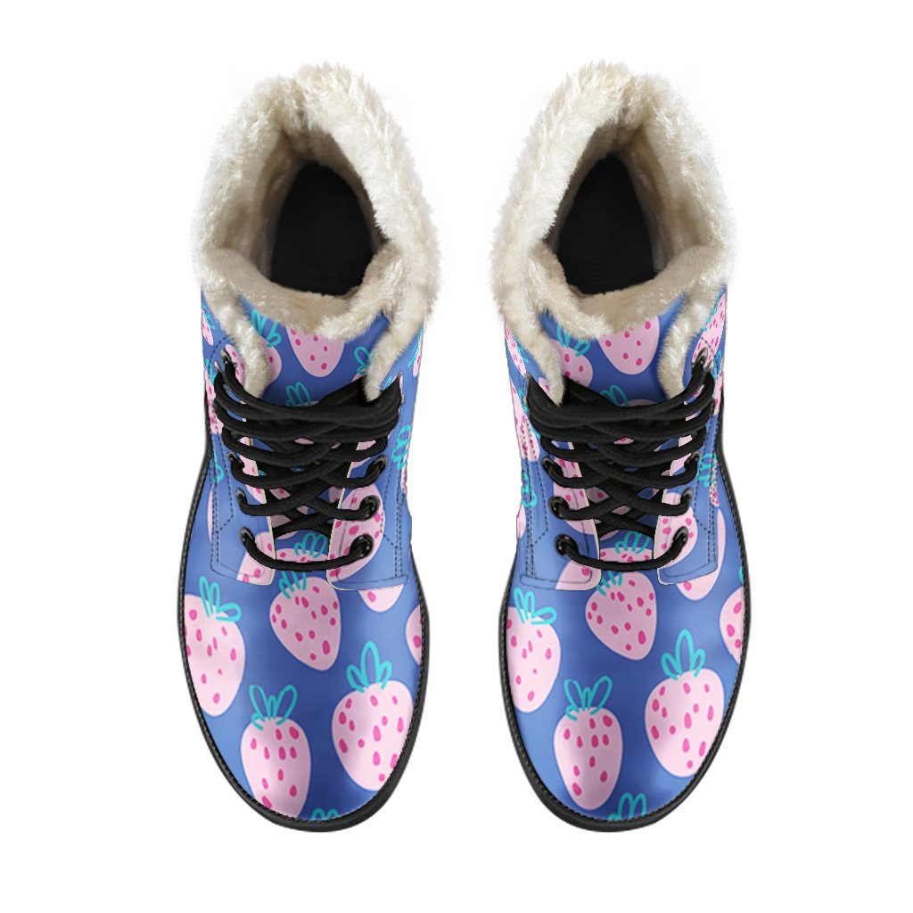 Blue Strawberry Pattern Print Comfy Winter Boots-grizzshop
