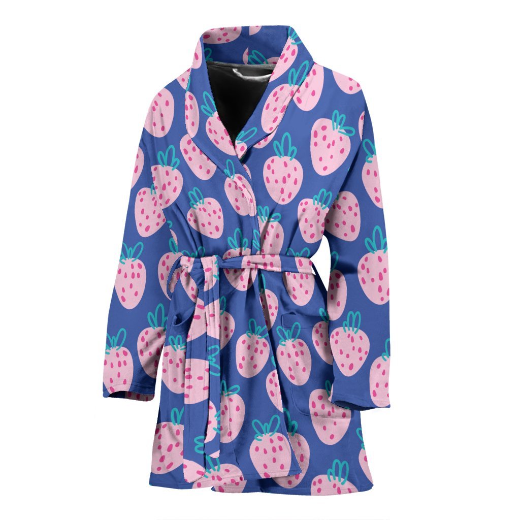 Blue Strawberry Pattern Print Women Long Robe-grizzshop