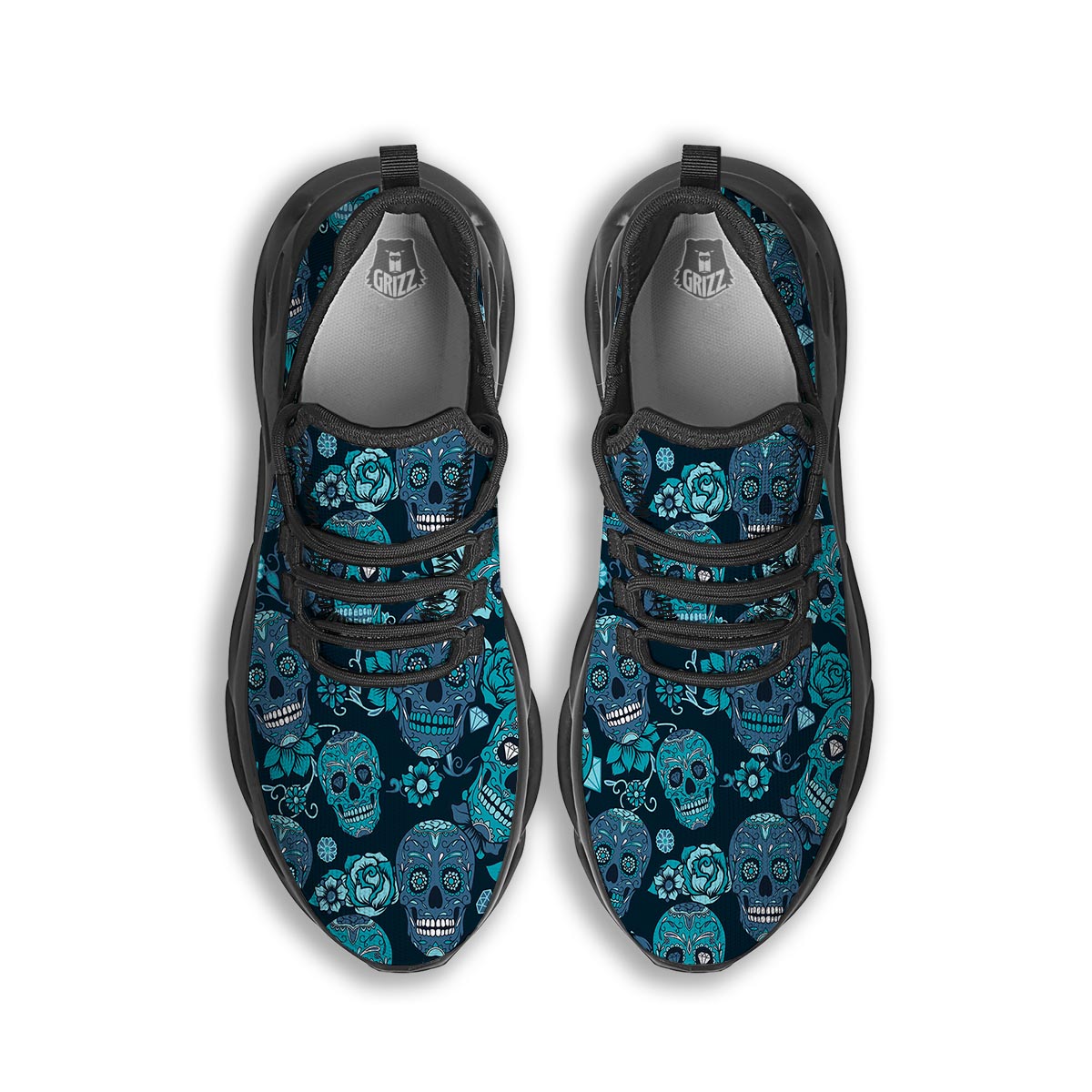 Blue Sugar Skull Black Running Shoes-grizzshop